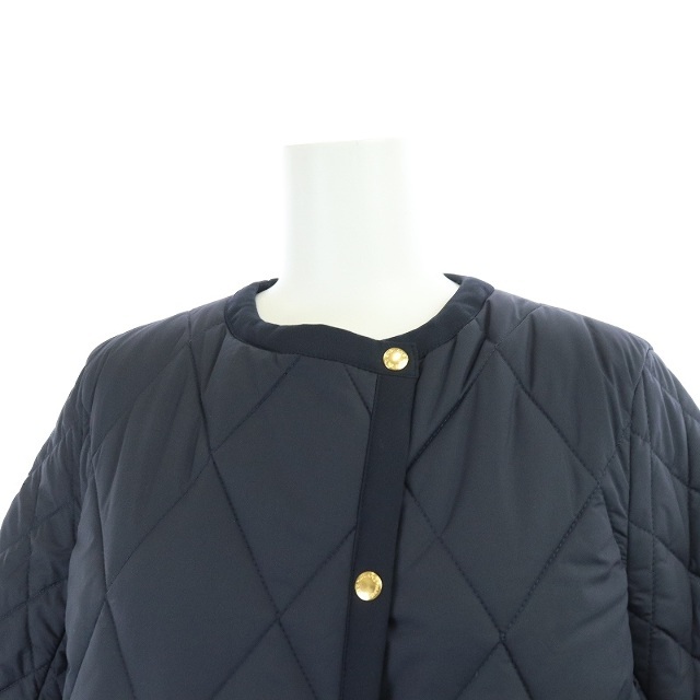 OLD ENGLAND(オールドイングランド)のオールドイングランド ノーカラー キルティングコート 中綿 ロング 34 紺 レディースのジャケット/アウター(その他)の商品写真