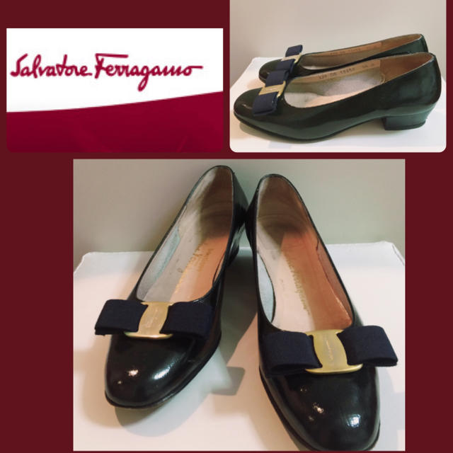 Salvatore Ferragamo(サルヴァトーレフェラガモ)のフェラガモ♡ヴァラ♡ネイビーブラック♡レザー パンプス♡ レディースの靴/シューズ(ハイヒール/パンプス)の商品写真