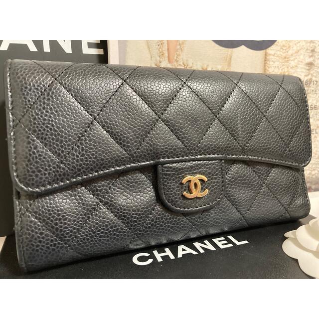 CHANEL - CHANEL マトラッセ キャビアスキン 長財布 ゴールド金具 の