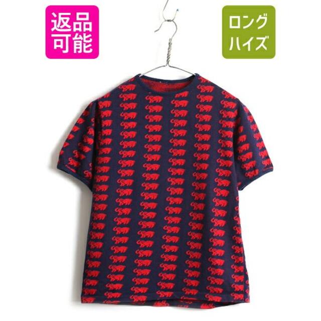 70s ビンテージ ■ ゾウ 総柄 ジャガード織り 半袖 Tシャツ ( メンズ