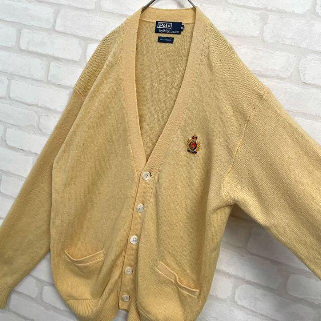 POLO RALPH LAUREN(ポロラルフローレン)の【入手困難】ポロラルフローレン エンブレム刺繍 ウール カーディガン イエロー メンズのトップス(カーディガン)の商品写真