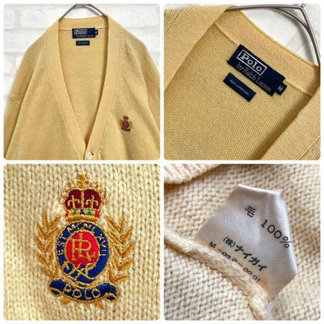 POLO RALPH LAUREN(ポロラルフローレン)の【入手困難】ポロラルフローレン エンブレム刺繍 ウール カーディガン イエロー メンズのトップス(カーディガン)の商品写真