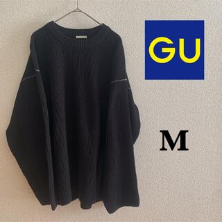 ジーユー(GU)のGU クルーネックセーター　ニット　黒　ステッチ(ニット/セーター)