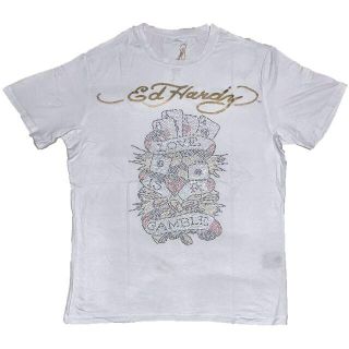 エドハーディー(Ed Hardy)のエド・ハーディ LOVE GAMBLE ストーン Tシャツ ホワイト M(Tシャツ/カットソー(半袖/袖なし))