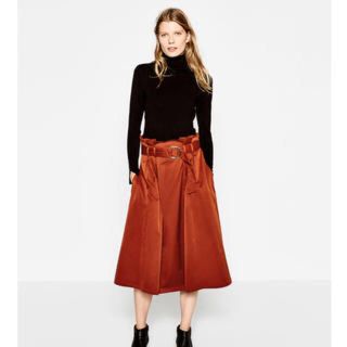 ザラ(ZARA)のザラ バックル付きパレオスカート レッドブラウン xs(ひざ丈スカート)