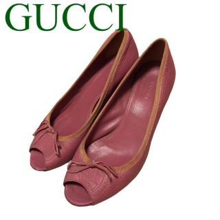 グッチ(Gucci)のグッチ　イタリア製　オープントゥパンプス　ウェッジヒール　ラベンダー(ハイヒール/パンプス)