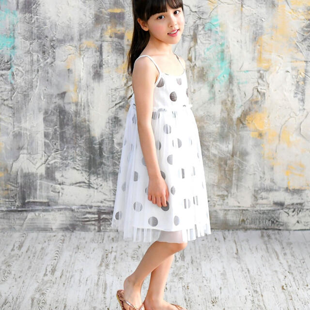 【新品】ホワイトドットチュールワンピース キッズ/ベビー/マタニティのキッズ服女の子用(90cm~)(ワンピース)の商品写真