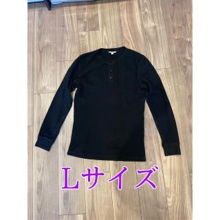 ユニクロ(UNIQLO)のUNIQLO ユニクロ　ワッフル　ヘンリーネック　長袖Tシャツ　Lサイズ　黒(Tシャツ/カットソー(七分/長袖))