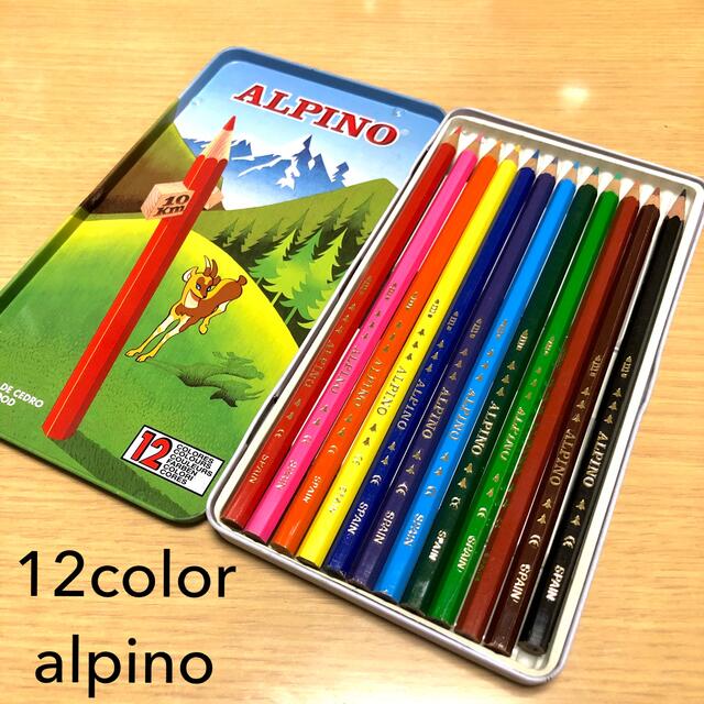 ALPINO スペイン製　レア　色鉛筆　12色　メタルケース　缶ケース エンタメ/ホビーのアート用品(色鉛筆)の商品写真