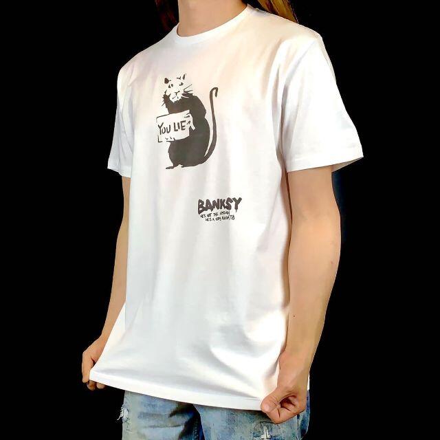 【BANKSY】新品 プリント ホワイト Tシャツ ストリート コーディネート 2