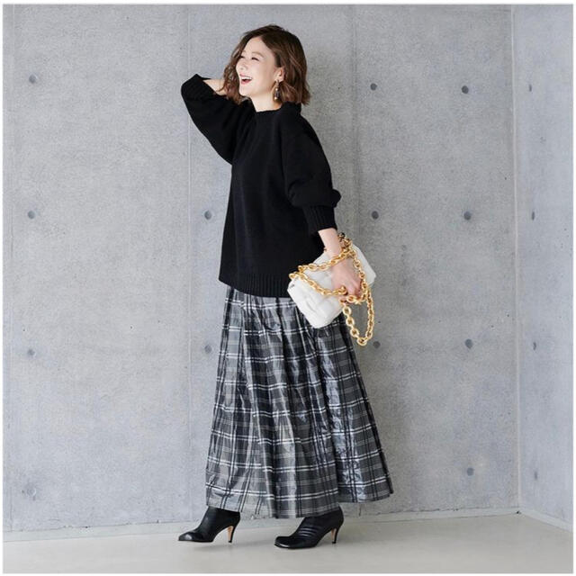 オブリ OBLI ロングスカート シフォンチェックスカート - ロングスカート