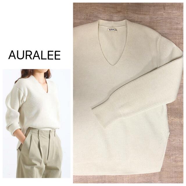 価格44000円オーラリー　AURALEE カシミヤウールvネックニット