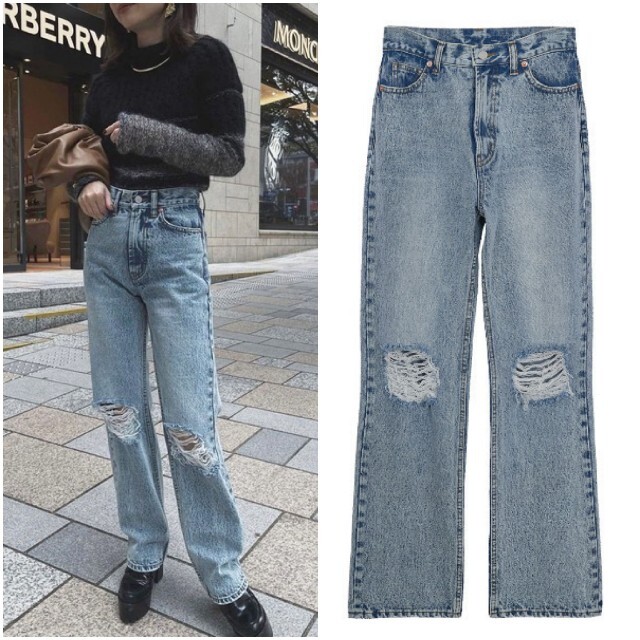 Ameri VINTAGE(アメリヴィンテージ)のAmeriVINTAGE CRASH SLIM STRAIGHT デニムパンツ レディースのパンツ(デニム/ジーンズ)の商品写真