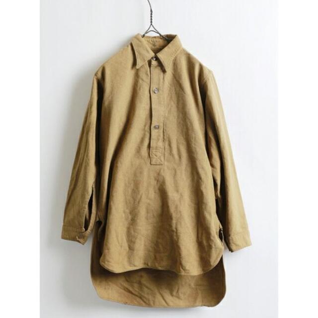 40's ☆ ミリタリー プルオーバー マチ 付き 長袖 ウール シャツ ( メ