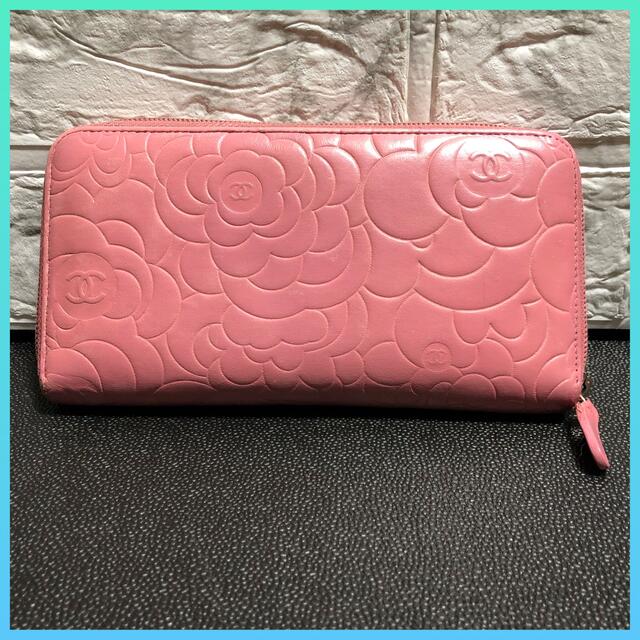 CHANEL(シャネル)のCHANEL シャネル カメリア ラウンドジップ 長財布 ピンク レディースのファッション小物(財布)の商品写真