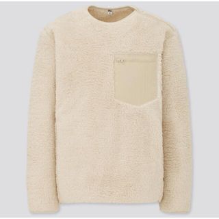 ユニクロ(UNIQLO)のUNIQLO ファーフリースプルオーバー長袖 XS ホワイト ユニクロ(スウェット)