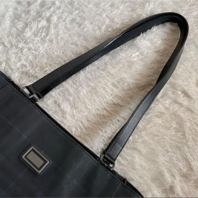 BURBERRY(バーバリー)の【美品】バーバリー PVC×レザー トートバッグ ノバチェック ロゴ ブラック メンズのバッグ(トートバッグ)の商品写真