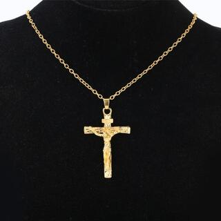 ネックレス ゴールド 金 十字架 クロス イエス キリスト メンズ レディース(ネックレス)