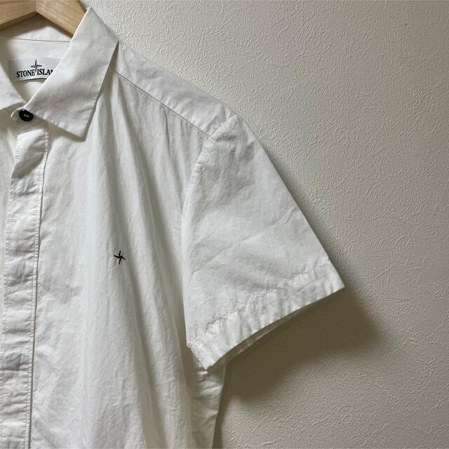 激渋❗️STONE ISLAND ストーンアイランド 半袖シャツ 刺繍 ホワイト