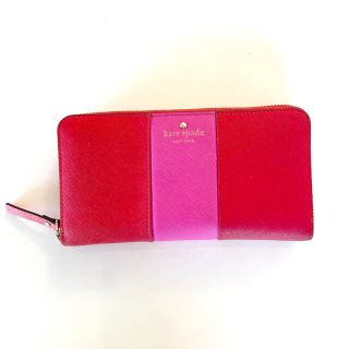 ケイトスペードニューヨーク(kate spade new york)のKate spade 長財布　ツートンカラー　レッド&ピンク　中　ドット柄　(財布)