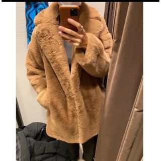 新品　ZARA 大人気　ダークブラウン　ファーコート