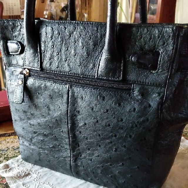 発売モデル 美品 オーストリッチ ハンドバッグ ブラック 黒 バッグ