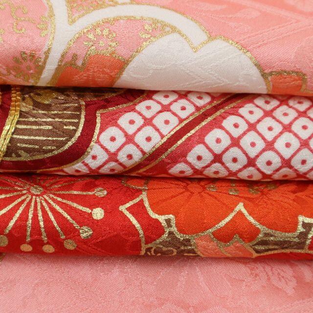 振袖*長尺 袷着物 菊桜模様 松皮花唐菱地紋 サーモンピンク 振袖*長尺 袷着物 菊桜模様 松皮花唐菱地紋 サーモンピンク