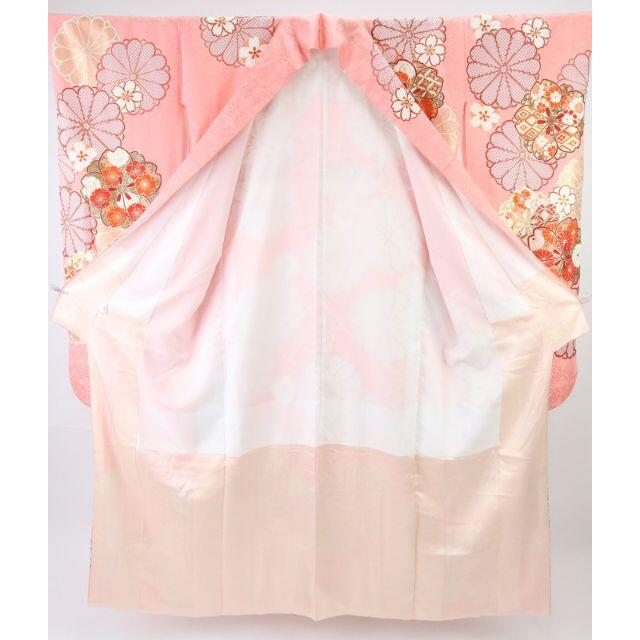 振袖*長尺 袷着物 菊桜模様 松皮花唐菱地紋 サーモンピンク 振袖*長尺 袷着物 菊桜模様 松皮花唐菱地紋 サーモンピンク