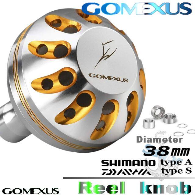 Gomexus【ゴメクサス】☆パワーハンドルノブ/38mm シルバーゴールド   スポーツ/アウトドアのフィッシング(リール)の商品写真