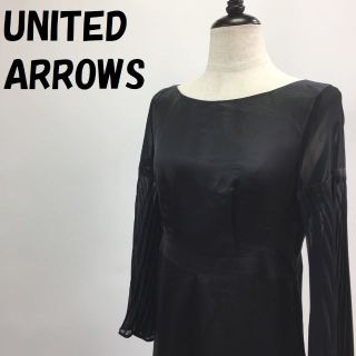 ユナイテッドアローズ(UNITED ARROWS)のユナイテッドアローズ サテン調ドレスワンピース 袖シフォン プリーツ袖 38(ひざ丈ワンピース)