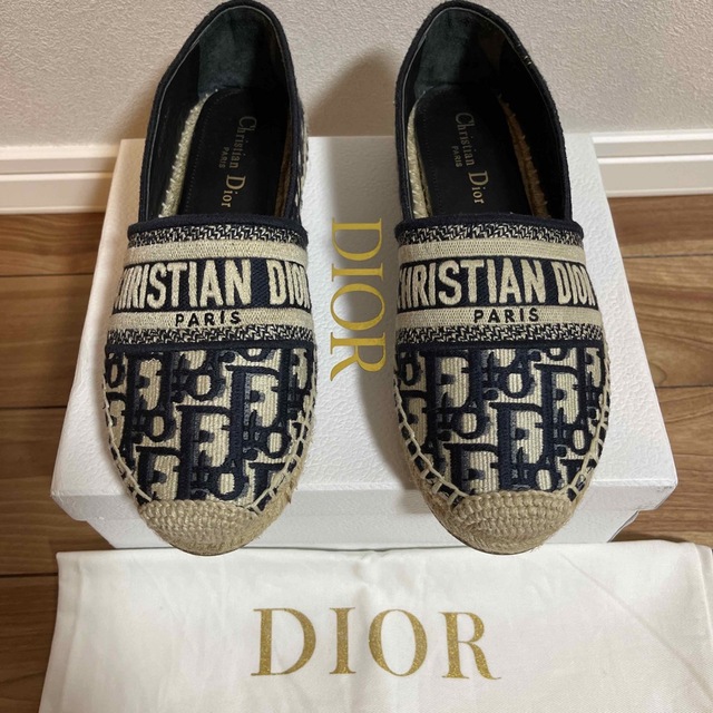 低価格の Christian Dior エスパドリーユ フラットシューズ オブリーク