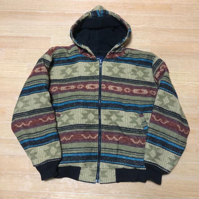 良品 80s USA製 Woolrich ネイビー柄 ウール パーカー Ｌ