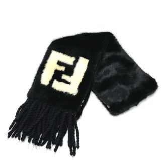 フェンディ(FENDI)のフェンディ FENDI ファー ティペット FNG470 FF ズッカ 毛皮 フリンジ マフラー ファー ブラック(マフラー/ショール)