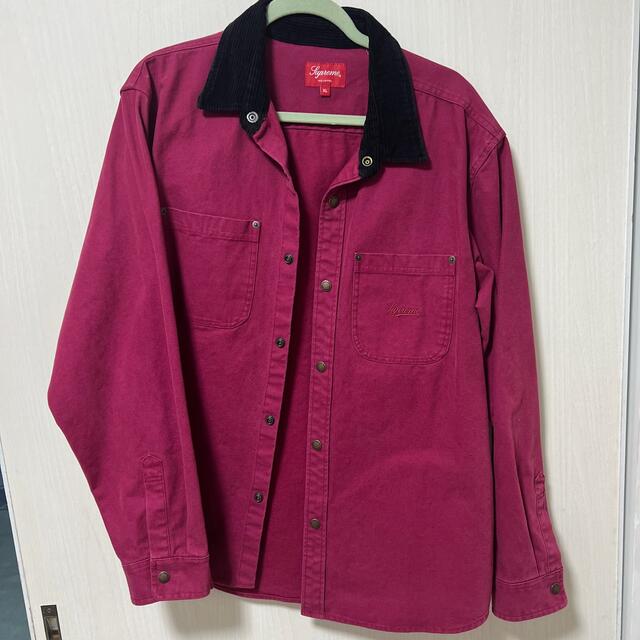 メンズsupreme script canvas snap shirt