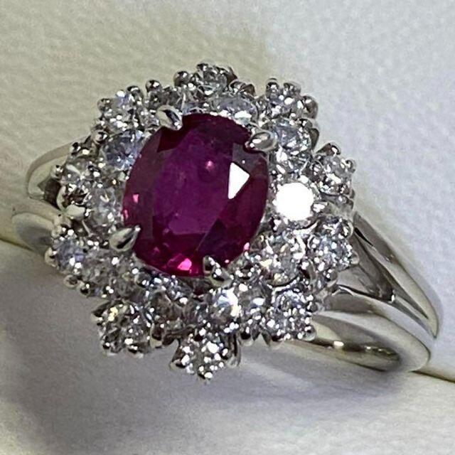 Pt850 天然ルビーリング R1.30ct D0.75ct サイズ10.5号