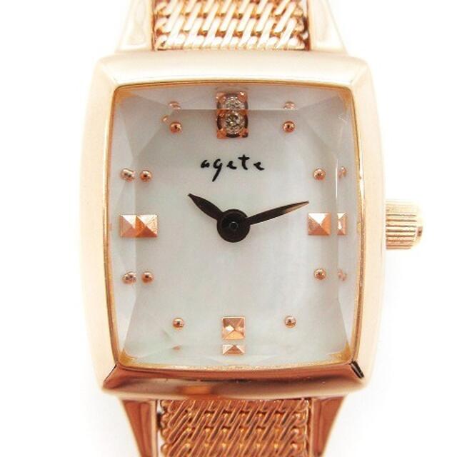 アガット 腕時計 クオーツ シェル文字盤 0.02ct ピンクゴールド色