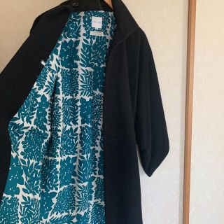 美品　SOU・SOU アンゴラ混　角袖外套　濡羽色x 花市松