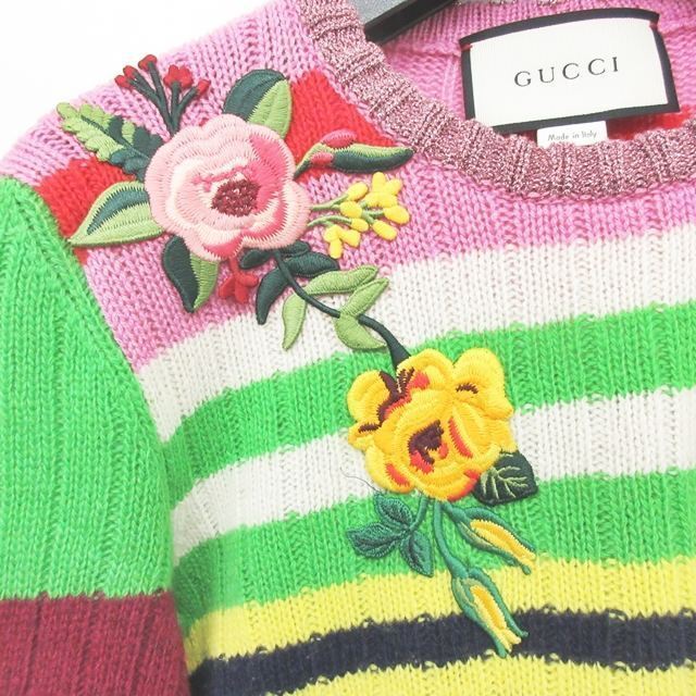 GUCCI - グッチ マルチボーダー フラワー刺繍 ニット セーター