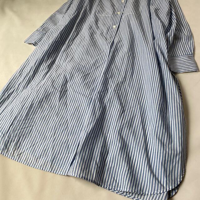 Plage(プラージュ)の美品✨プラージュ シャツワンピース ストライプ 春服 ノーカラー ロング 日本製 レディースのワンピース(ロングワンピース/マキシワンピース)の商品写真