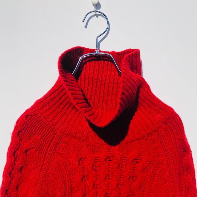 FRED PERRY(フレッドペリー)のフレッドペリー セーター ニット タートルネック 刺繍ロゴ ケーブル編み M 赤 メンズのトップス(ニット/セーター)の商品写真