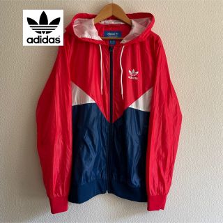 アディダス(adidas)の古着　アディダスオリジナルス　バックプリント　ナイロンジャケット　赤　紺　(ナイロンジャケット)