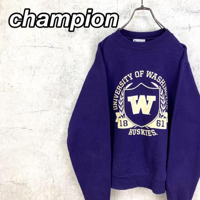 Champion(チャンピオン)の希少 90s チャンピオン スウェット ビッグプリント 目付き 紺 紫 美品 メンズのトップス(スウェット)の商品写真