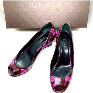 グッチ(Gucci)のGUCCI グッチ ウェッジソール ハートモチーフ レザーパンプス 22.0cm(ハイヒール/パンプス)