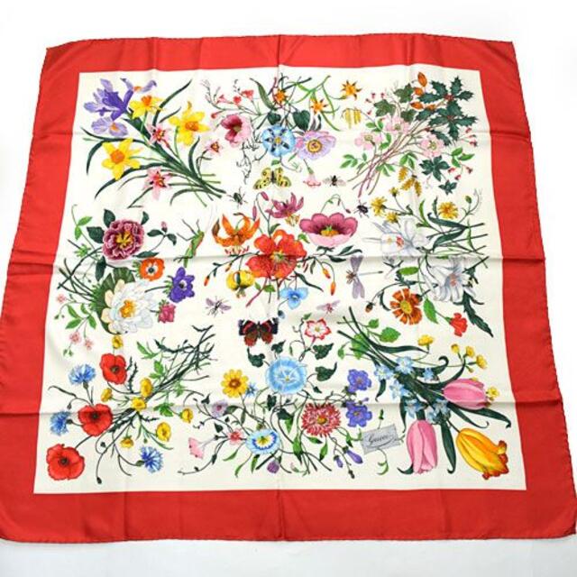 Gucci - グッチ□ヴィンテージ ロゴ入り 花柄大判シルクスカーフ