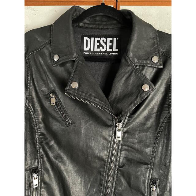 極美品 DIESEL ジョグジーンズ レザー風 ライダースジャケット L