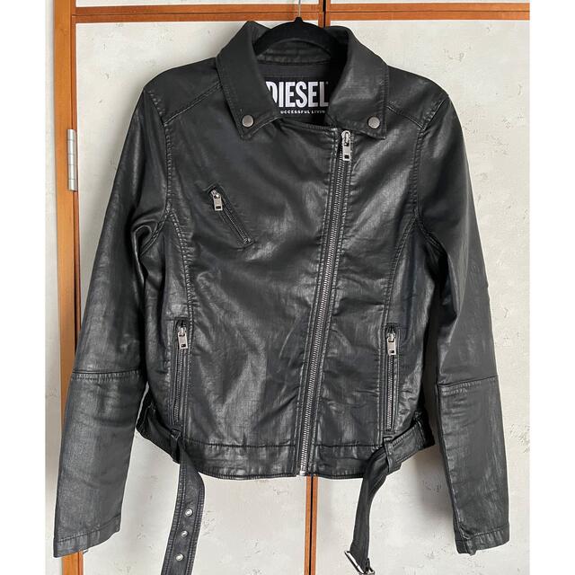 極美品 DIESEL ジョグジーンズ レザー風 ライダースジャケット L