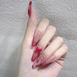 バレンタイン 赤ネイル 韓国ネイル ネイルチップ リボンネイル 清楚系ネイル  コスメ/美容のネイル(つけ爪/ネイルチップ)の商品写真