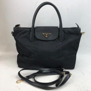 プラダ(PRADA)のPRADA 2way ナイロン ロゴプレート ハンドバッグ ブラック レディース(ハンドバッグ)