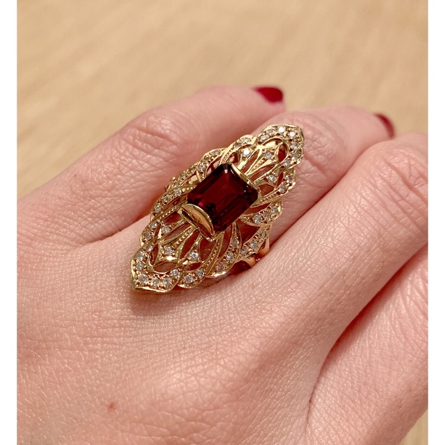 ≪天然ガーネット0.38ct ≫極上ダイヤモンド 金K18 鑑別書付き 宝石指輪 レディースのアクセサリー(リング(指輪))の商品写真