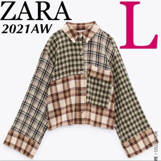 ザラ(ZARA)の【完売/新品】ZARA  チェックパッチワークシャツ　L(シャツ/ブラウス(長袖/七分))